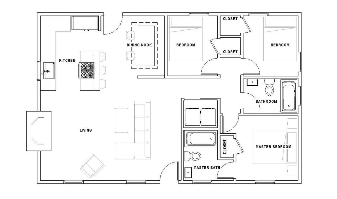 Cottage 3 bed 2 bath (40'x26') Custom House Plans and Blueprints