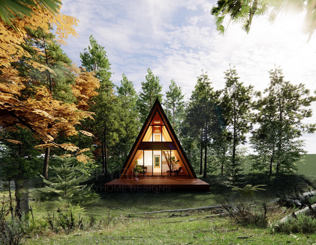 Modern Yosemite A Frame 22' x 36' Spacious Cabin / Tiny House / A-Frame House Design Concept Plans