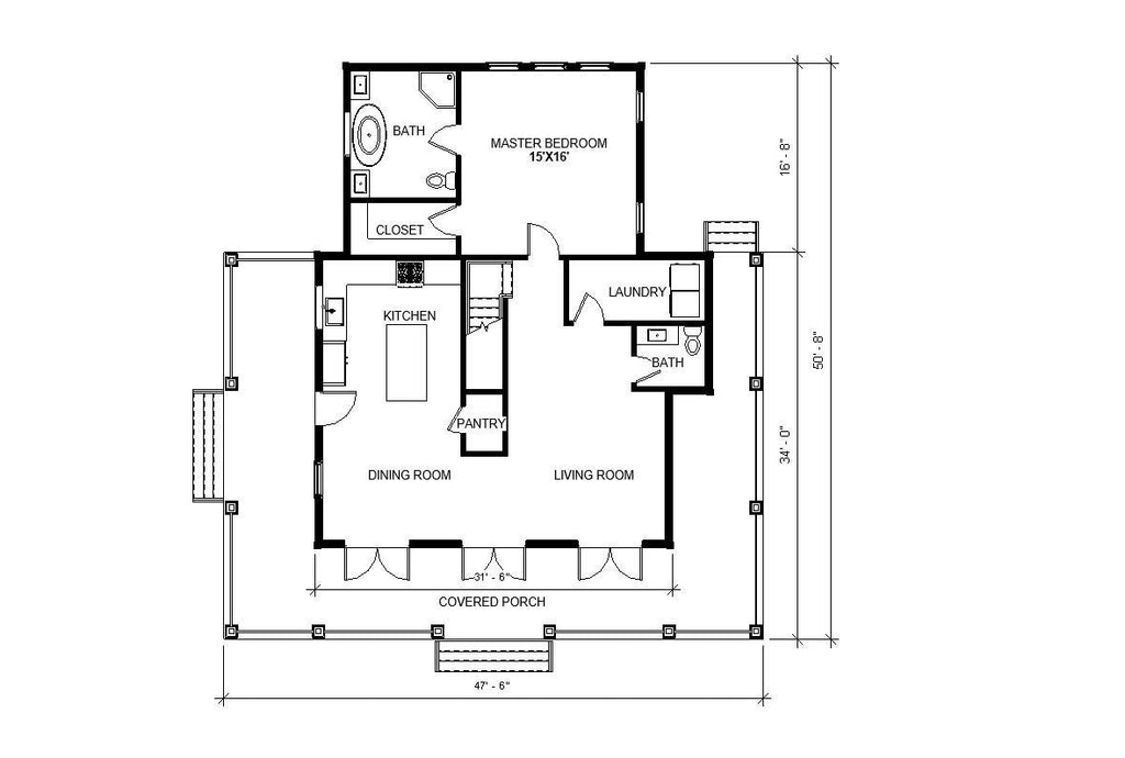 The Cottage Farmhouse Plan 3 bed 3.5 bath (51'x48') Custom House Plans and Blueprints
