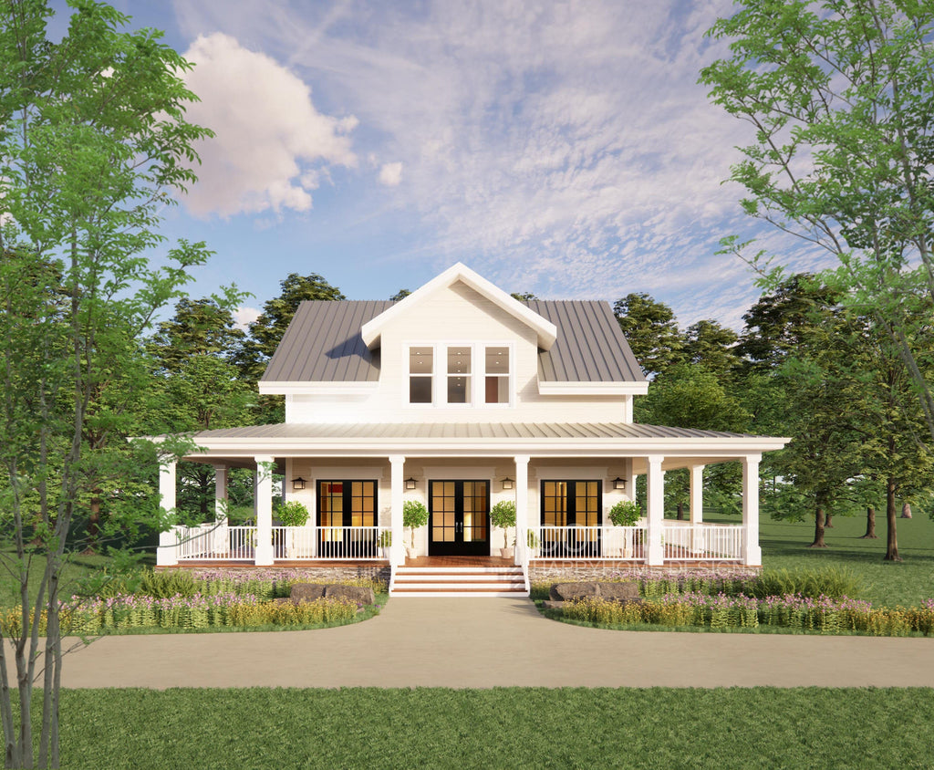 The Cottage Farmhouse Plan 3 bed 3.5 bath (51'x48') Custom House Plans and Blueprints - Upper Gable Design
