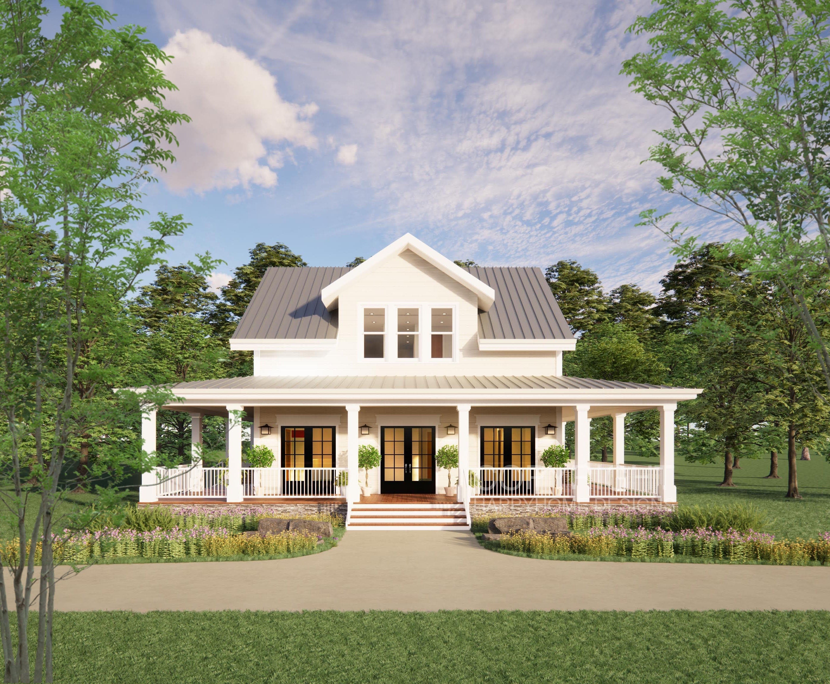 The Cottage Farmhouse Plan 3 bed 3.5 bath (51'x48') Custom House Plans and Blueprints - Upper Gable Design