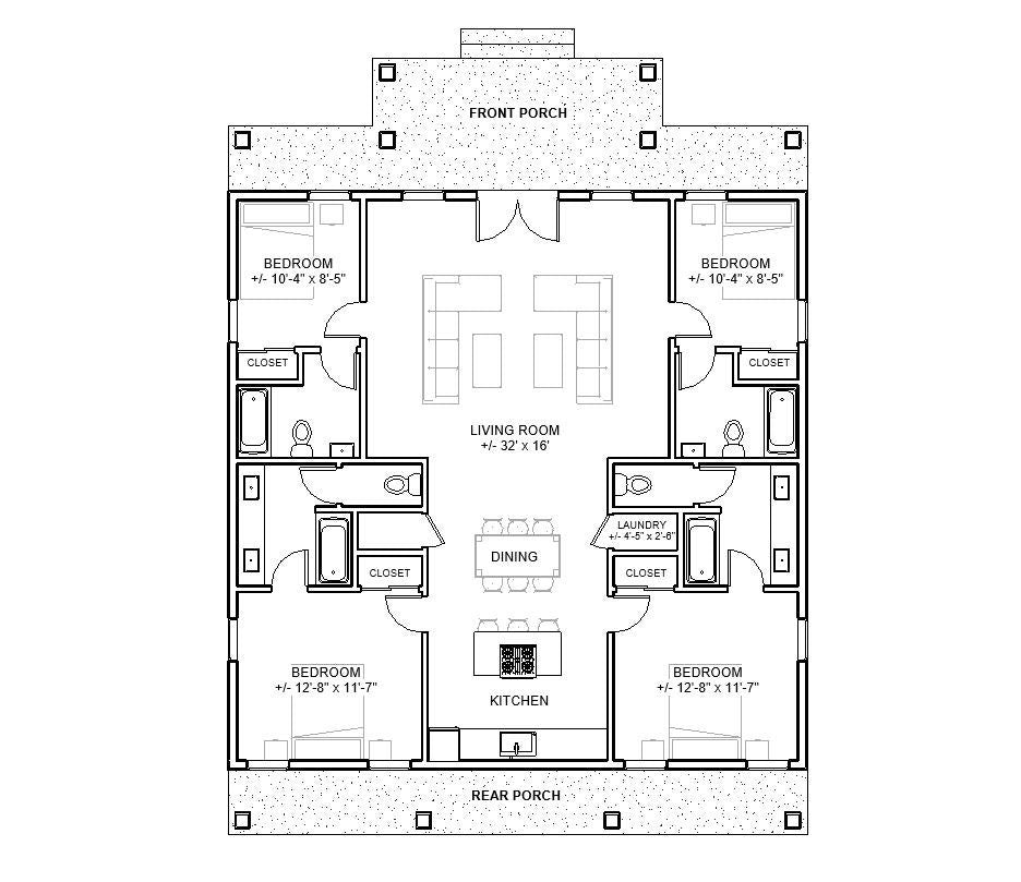 The grand estate house 4 bed 4 bath (40'x40') Custom House Plans and Blueprints