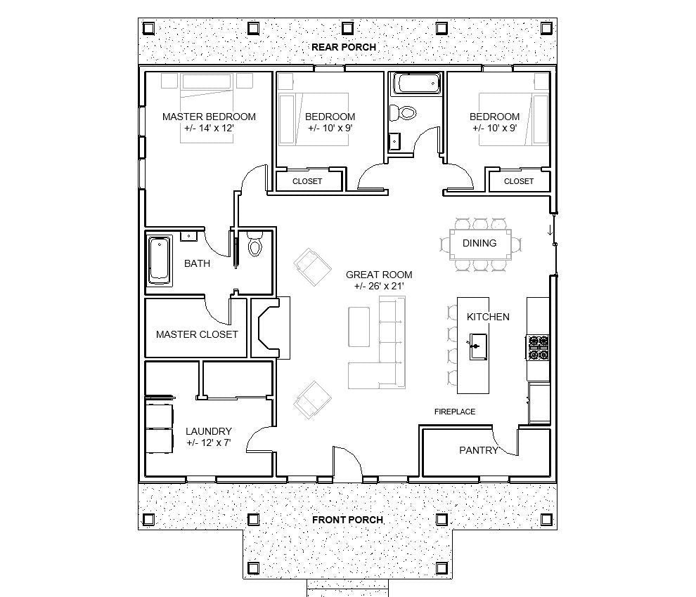 Spacious Cottage 3 bed 2 bath (40'x40') Custom House Plans and Blueprints - Electrical