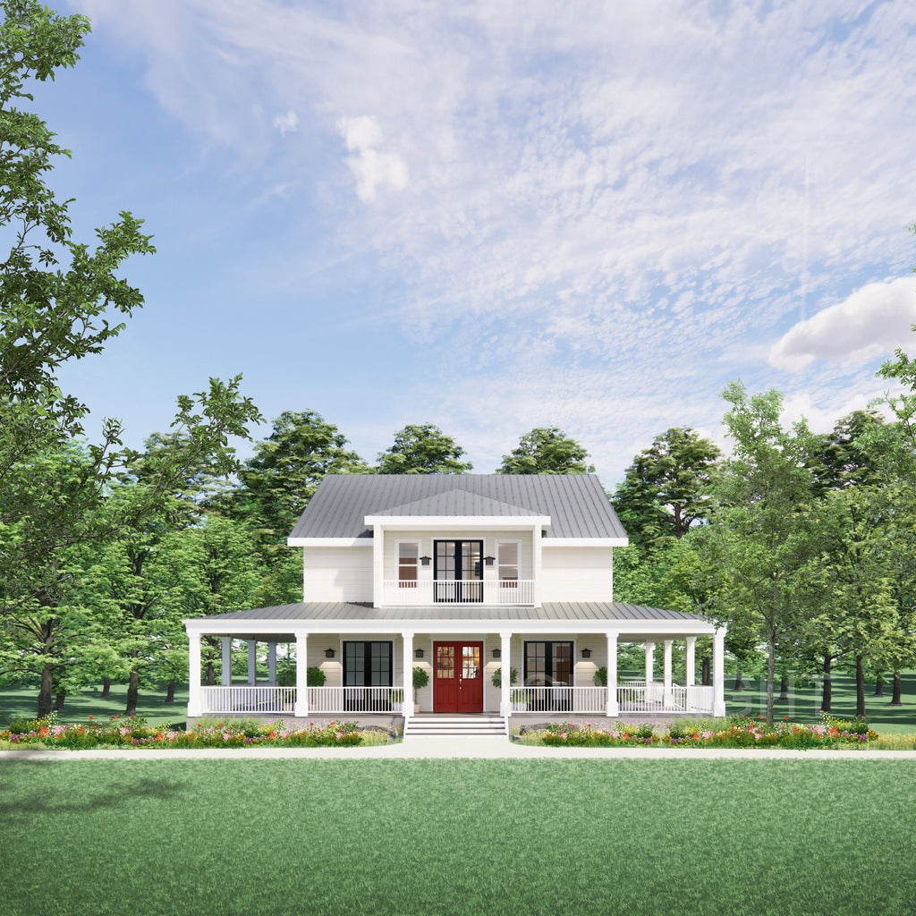 Old Southern Charm Farmhouse Plan 3 bed 3.5 bath (55'x58') Custom House Plans and Blueprints