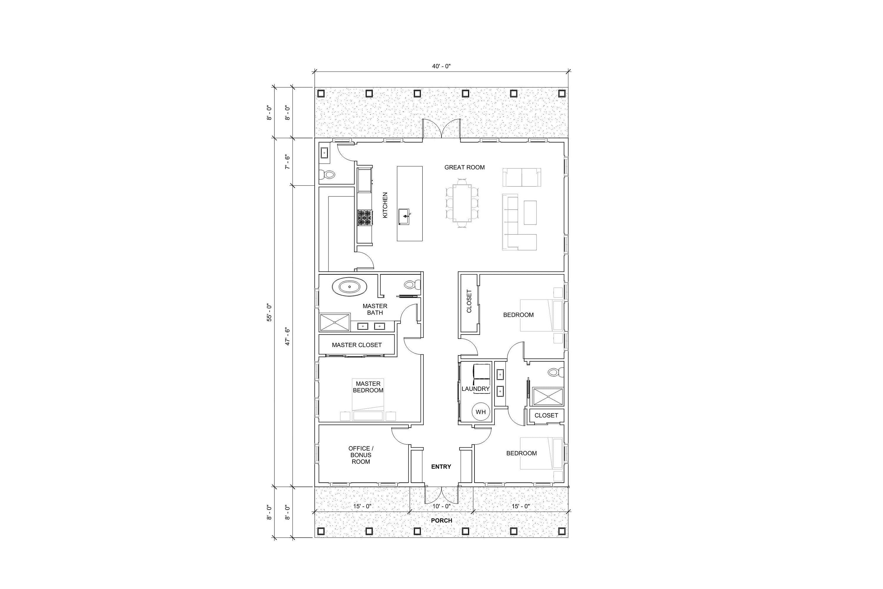 Modern House Plan | 40' x 55' | 2,200 SF | One Story - The Olive