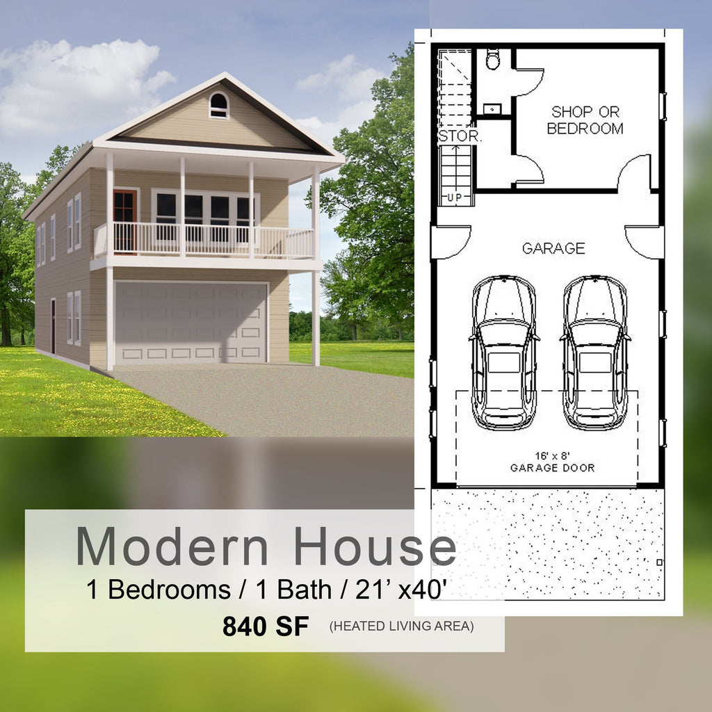 Narrow Cypress I Two level (21x40') Custom House Plans and Blueprints