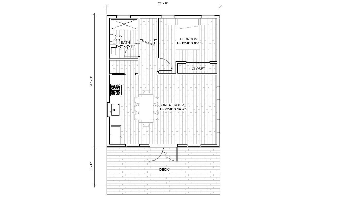 Smokies Cabin Plans 24x28 - Modern Cottage Blueprints - Vacation Home Design