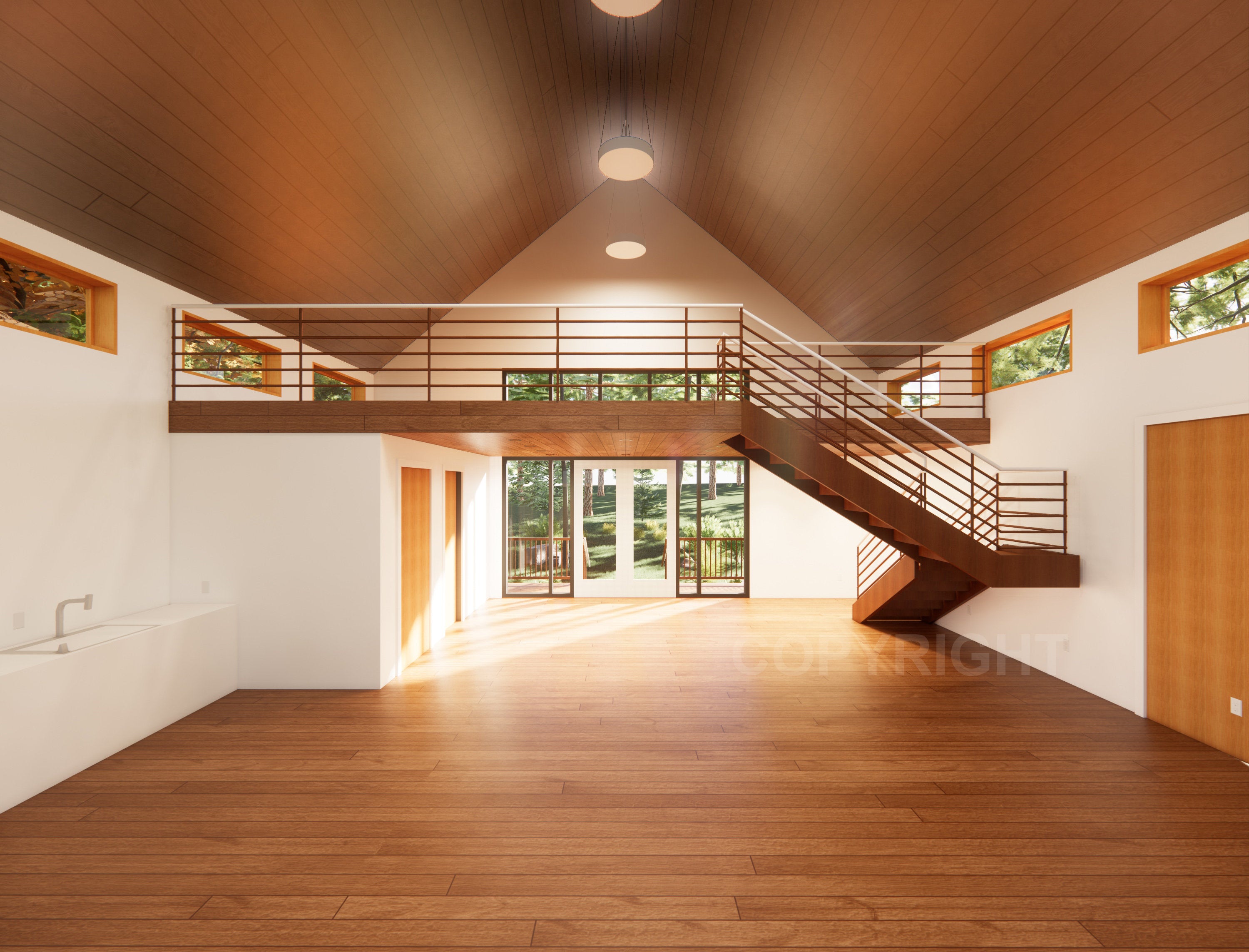 Modern Vacation Cabin Loft 30' x 30' Open Plan Cabin / Design Blueprint House Concept Pricing Plans