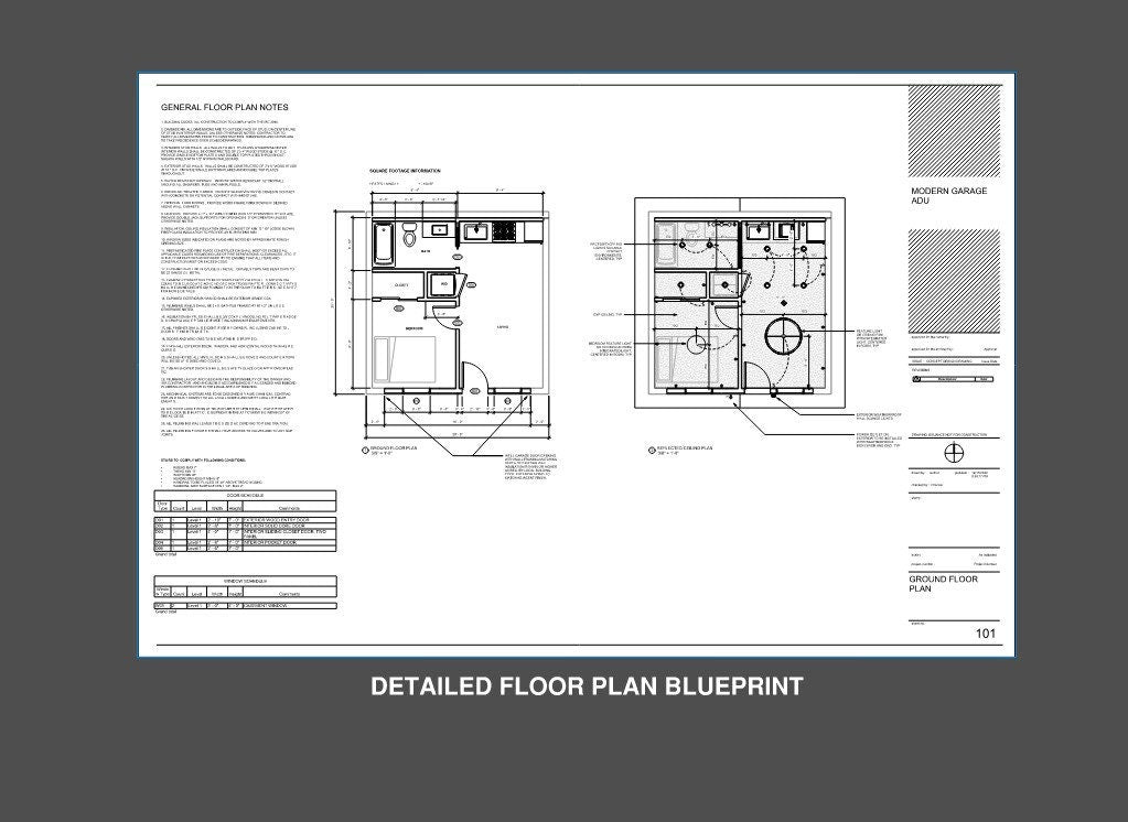 Modern Garage ADU Renovation 2 bed 1 bath (24'x20') 480 SF - Affordable Custom House Plans and Blueprints