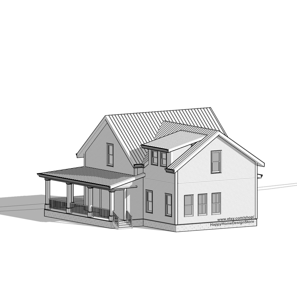 The Cottage Farmhouse Plan 3 bed 3.5 bath (51'x48') Custom House Plans and Blueprints