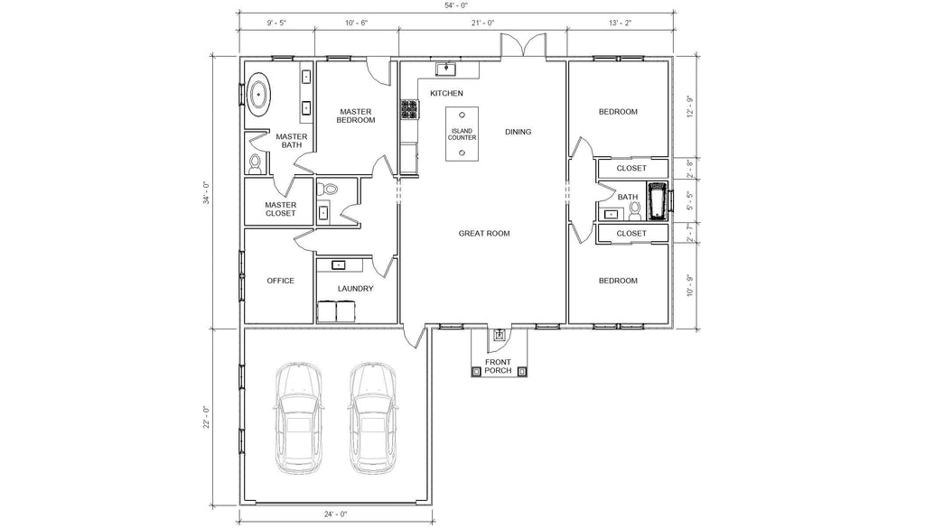 The Silver Terrace Home House Plan Blueprint - Modern 3 bed 2.5 Bath 2 Car Home