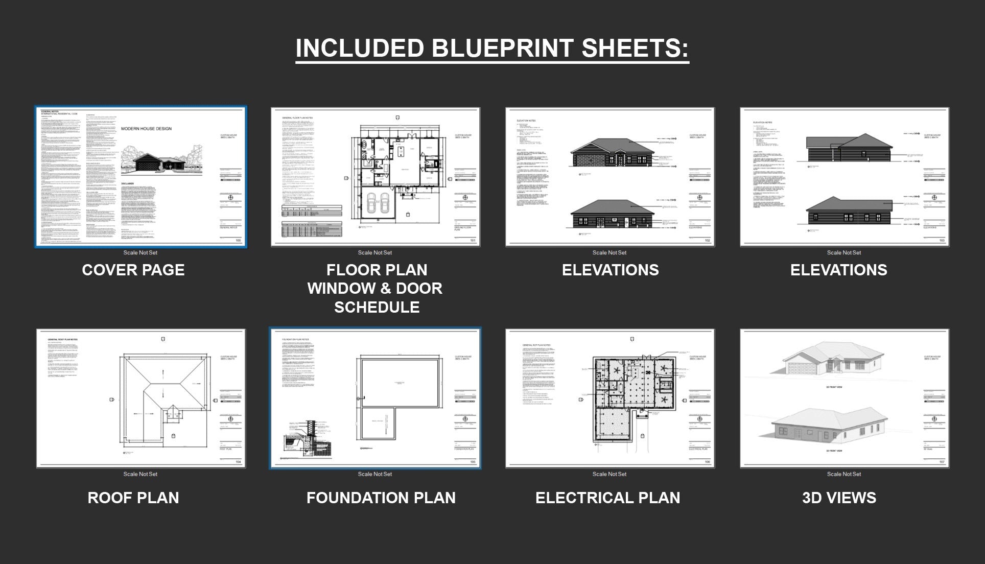 The Silver Terrace Home House Plan Blueprint - Modern 3 bed 2.5 Bath 2 Car Home