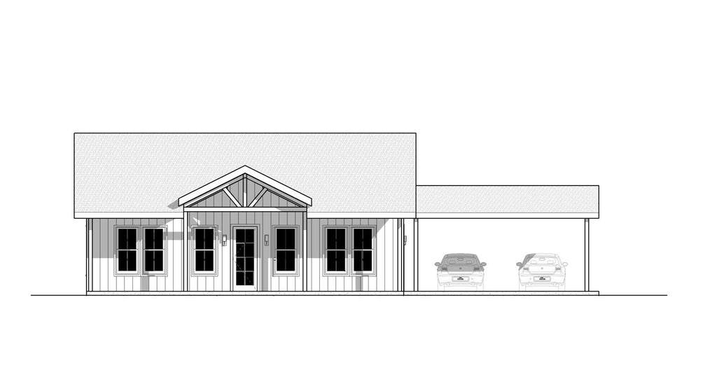 Classic Compact Barndominium 2 car carport - 2 bed 2 bath (39'x30') 1170 SF Custom House Plans and Blueprints