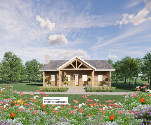 American Cottage House Plan 40x26 - 3 Bed 1040 SF - Custom Home Blueprints