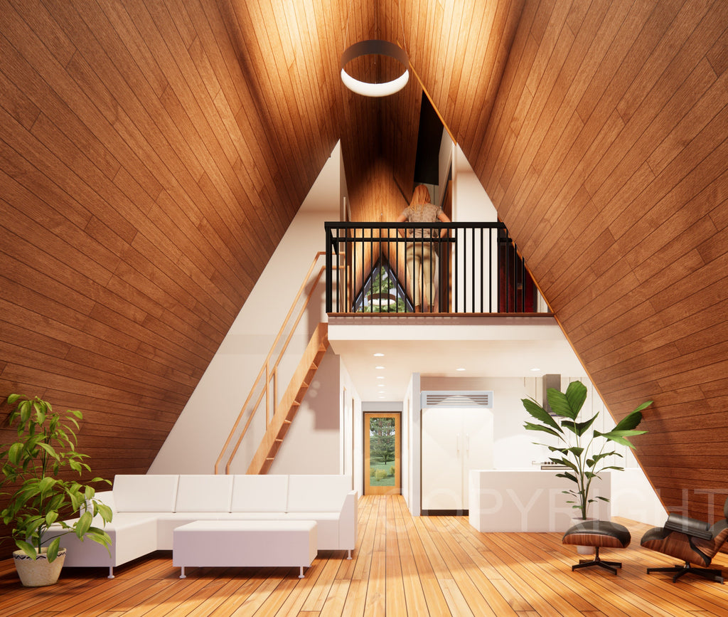 Spacious Sunset Modern A Frame 26' x 40' / Vacation Cabin / A-Frame House Design Concept Plans Blueprint