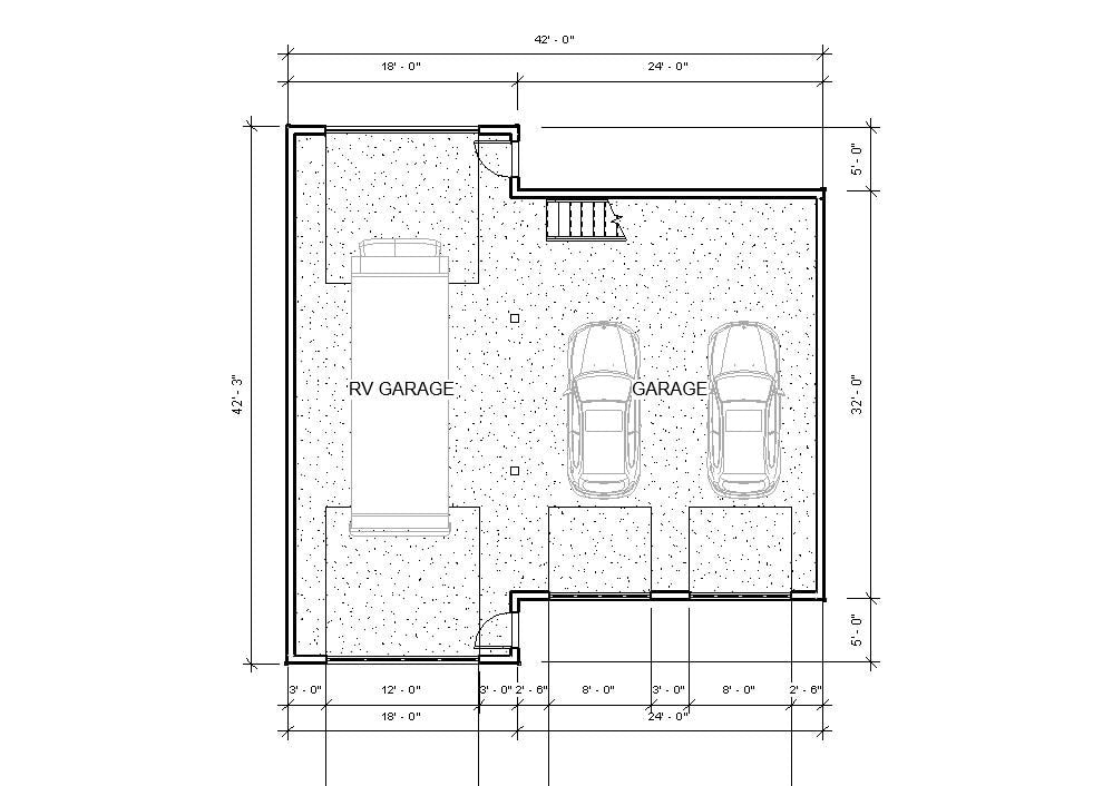 2 Car RV Garage with Storage Attic / Garage Plans and Blueprints / 42 x 42