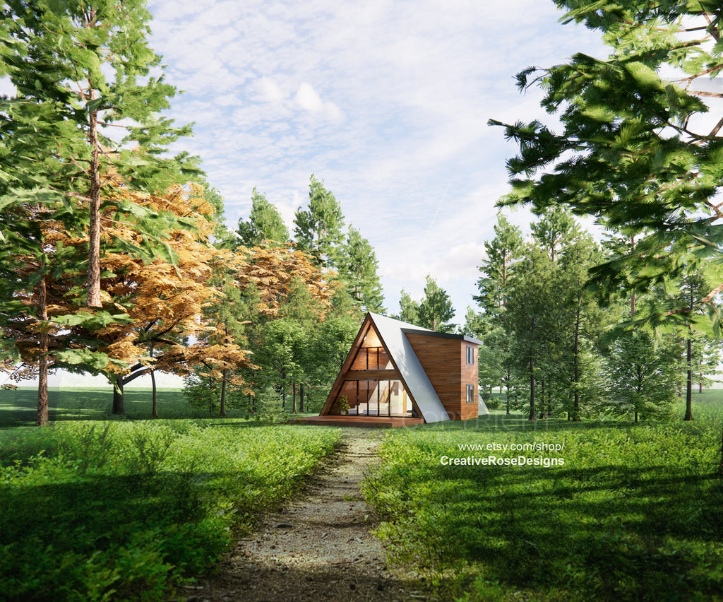Spacious Sunset Modern A Frame 26' x 40' / Vacation Cabin / A-Frame House Design Concept Plans Blueprint