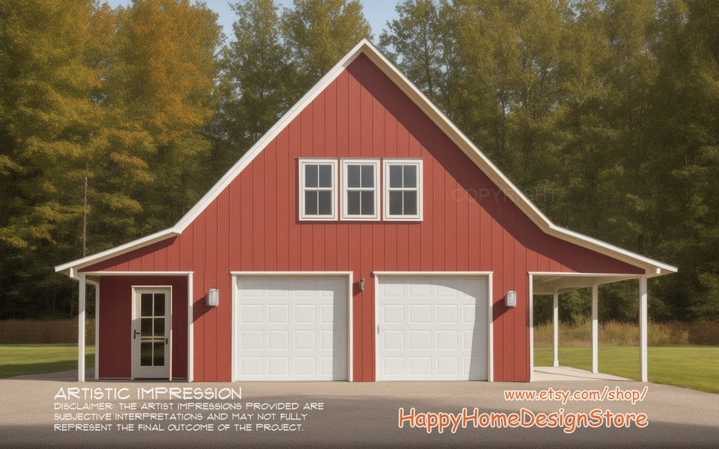 2 Bay Barn Garage Floor Plan, 2 story garage and workshop. 1100 sq ft.