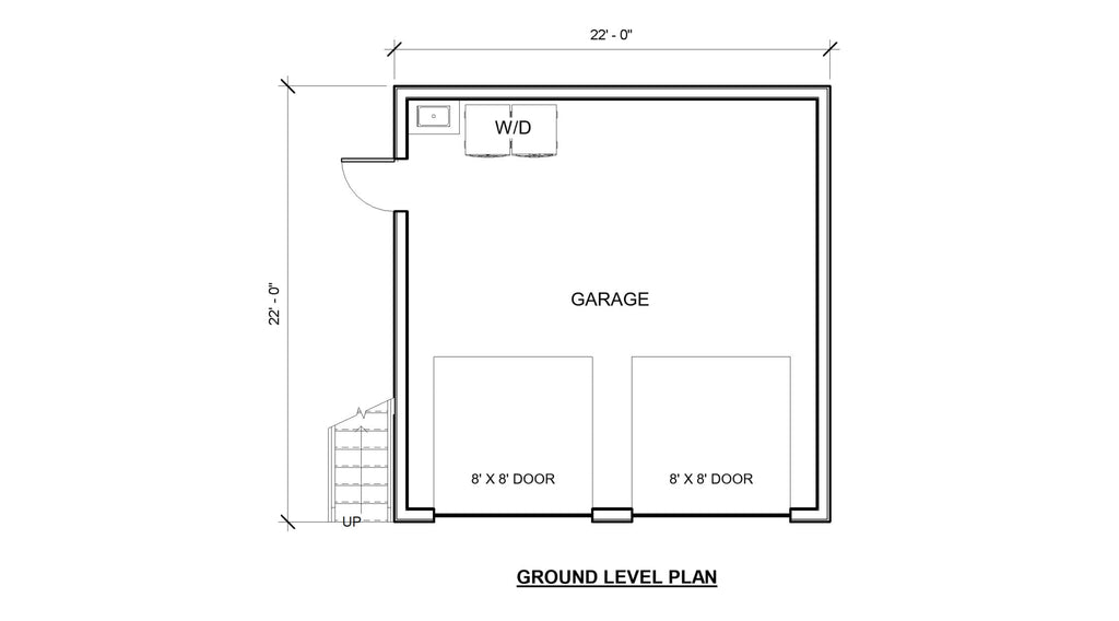 Two Car ADU Garage Loft 22'x22' Architectural Plans - Blueprint Digital PDF
