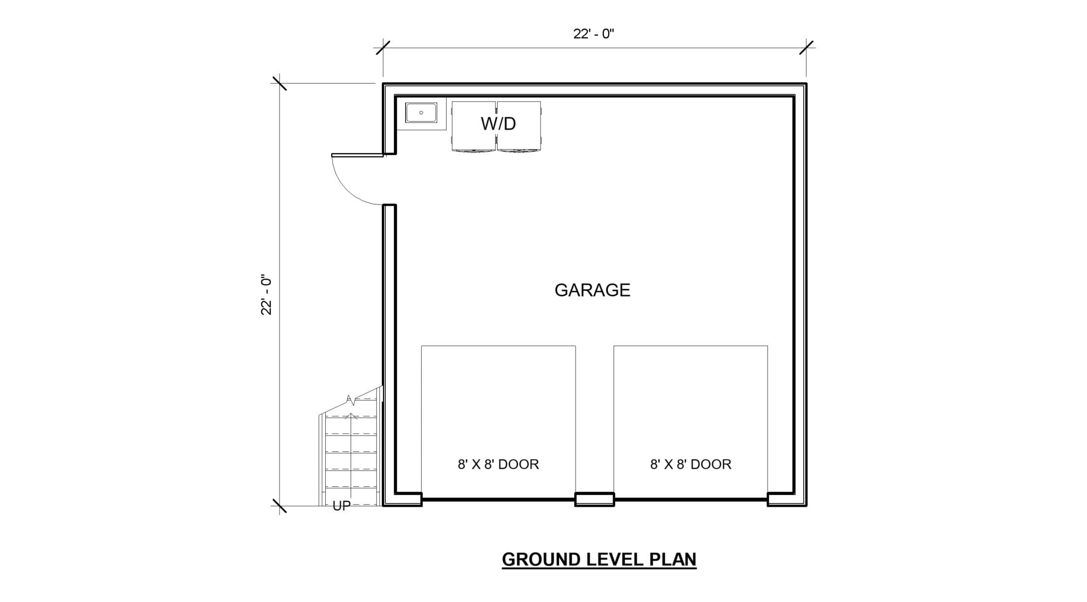Two Car ADU Garage Loft 22'x22' Architectural Plans - Blueprint Digital PDF