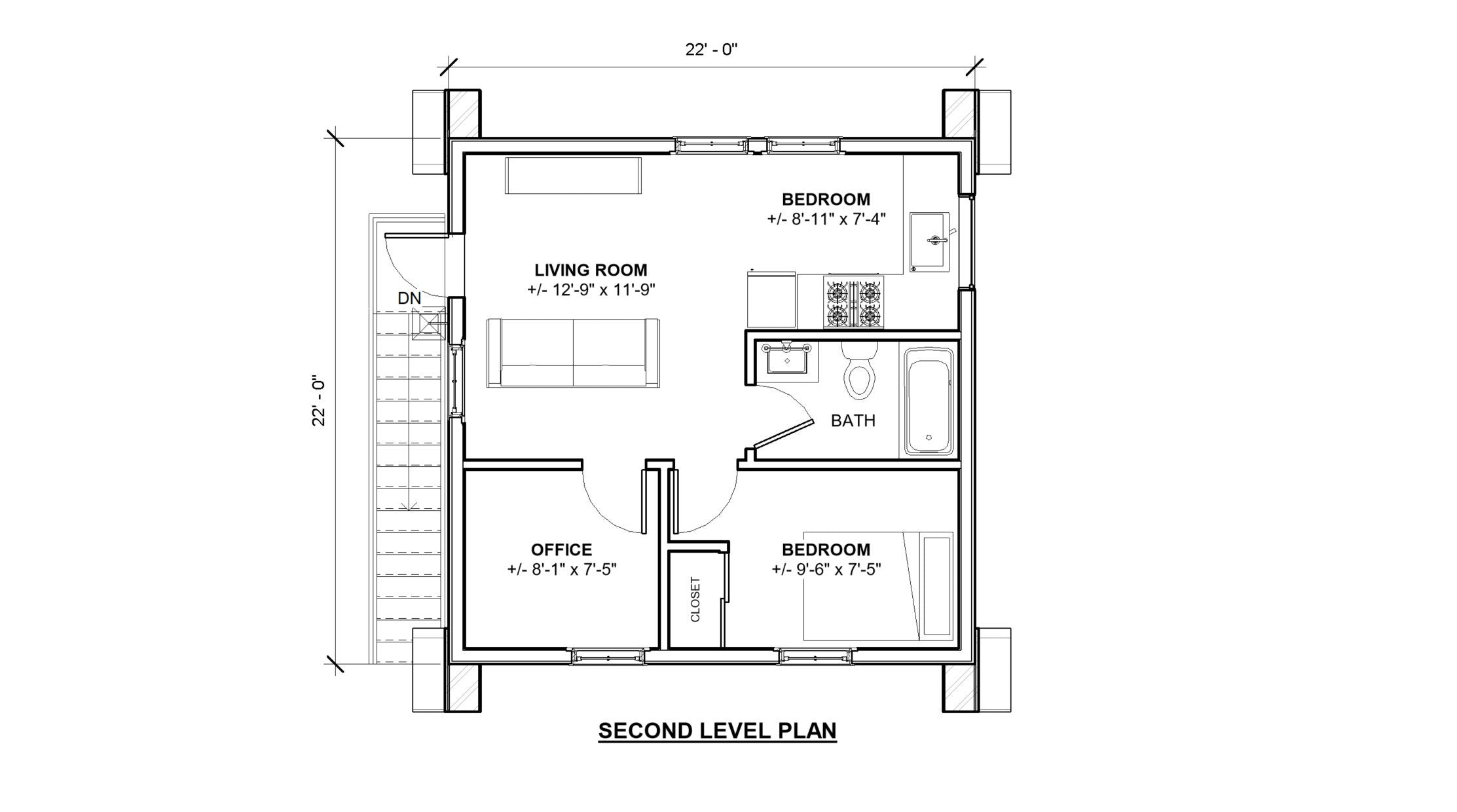 Two Car ADU Garage Loft 22'x22' Architectural Plans - Blueprint Digital PDF