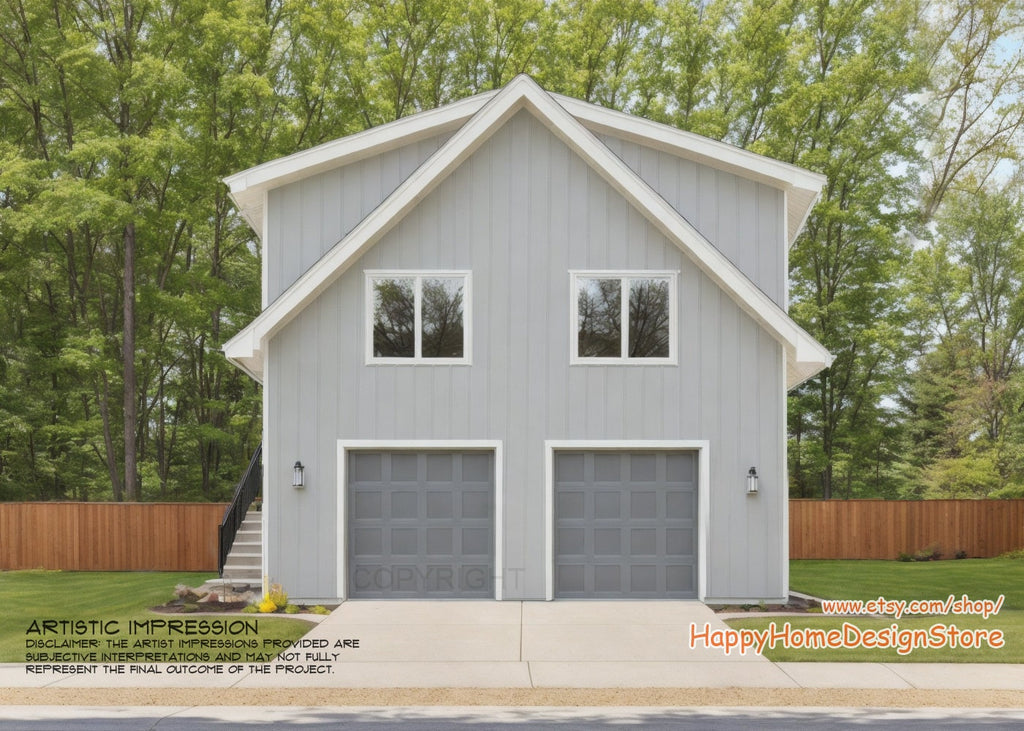 Two Car ADU Garage Loft 28'x28' Architectural Plans - Blueprint Digital PDF