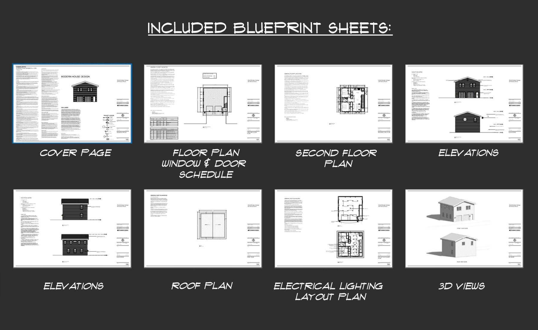 Two Car ADU Garage Apartment 28' x 32' - Architectural Plan with Elevations & Materials - Blueprint Digital PDF
