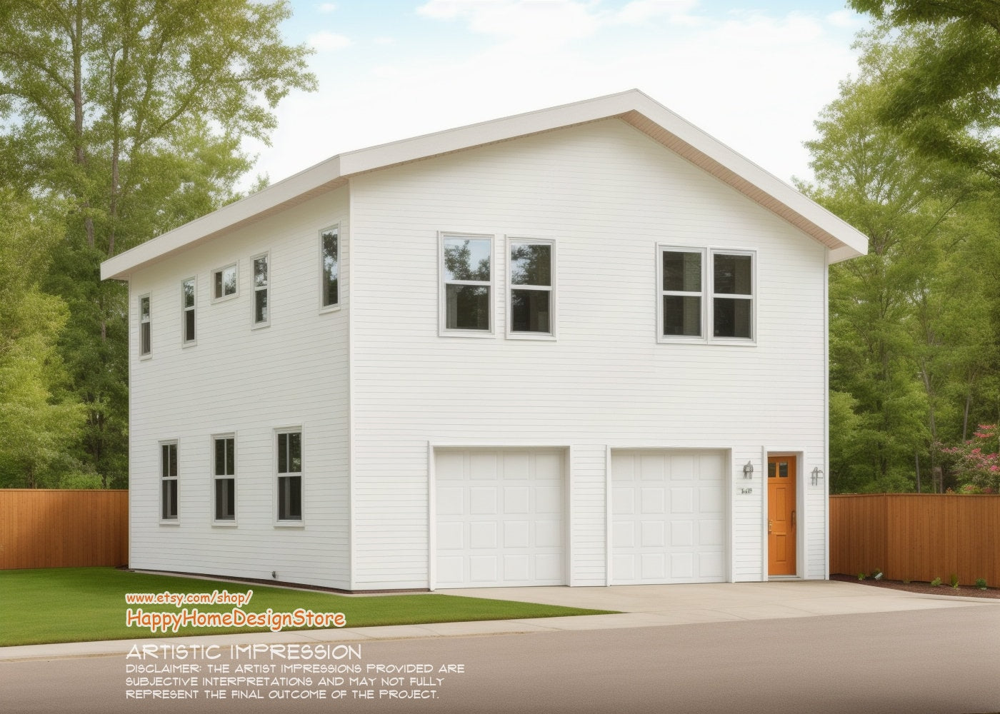 Two Car ADU Garage Apartment 30' x 30' - Architectural Plan with Elevations & Materials - Blueprint Digital PDF