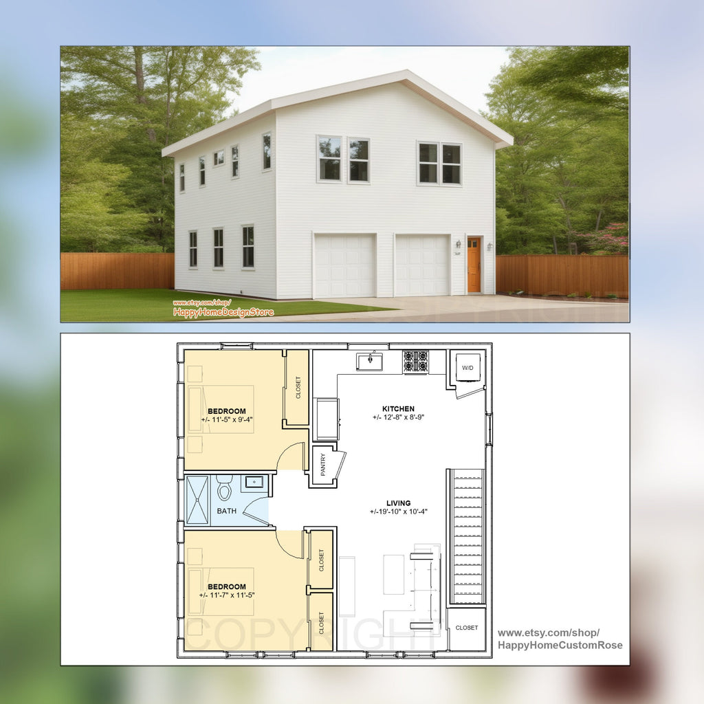 Two Car ADU Garage Apartment 30' x 30' - Architectural Plan with Elevations & Materials - Blueprint Digital PDF