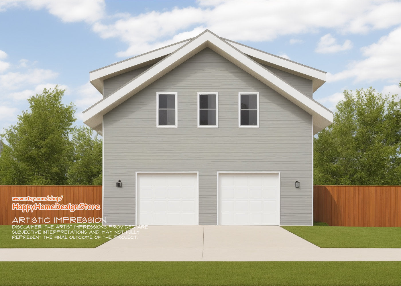 Two Car ADU Garage Apartment 28' x 32' - Architectural Plan with Elevations & Materials - Blueprint Digital PDF
