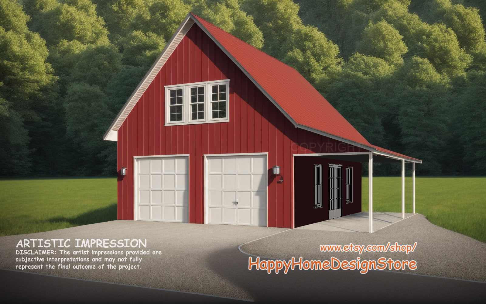 2 Bay Barn Garage Floor Plan, 2 story garage and workshop. 840 sq ft.