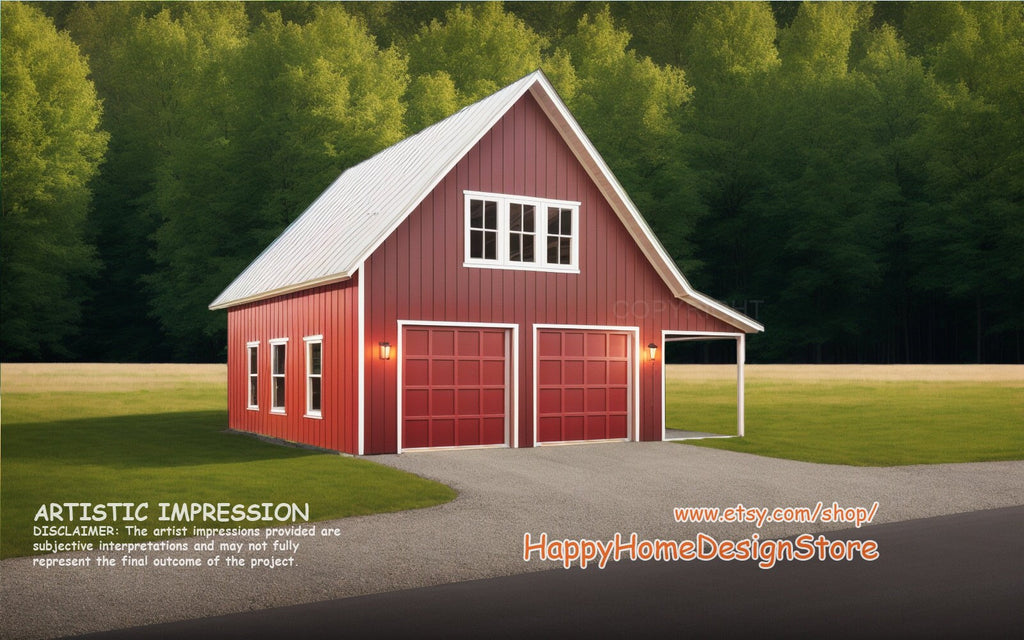 2 Bay Barn Garage Floor Plan, 2 story garage and workshop. 840 sq ft.