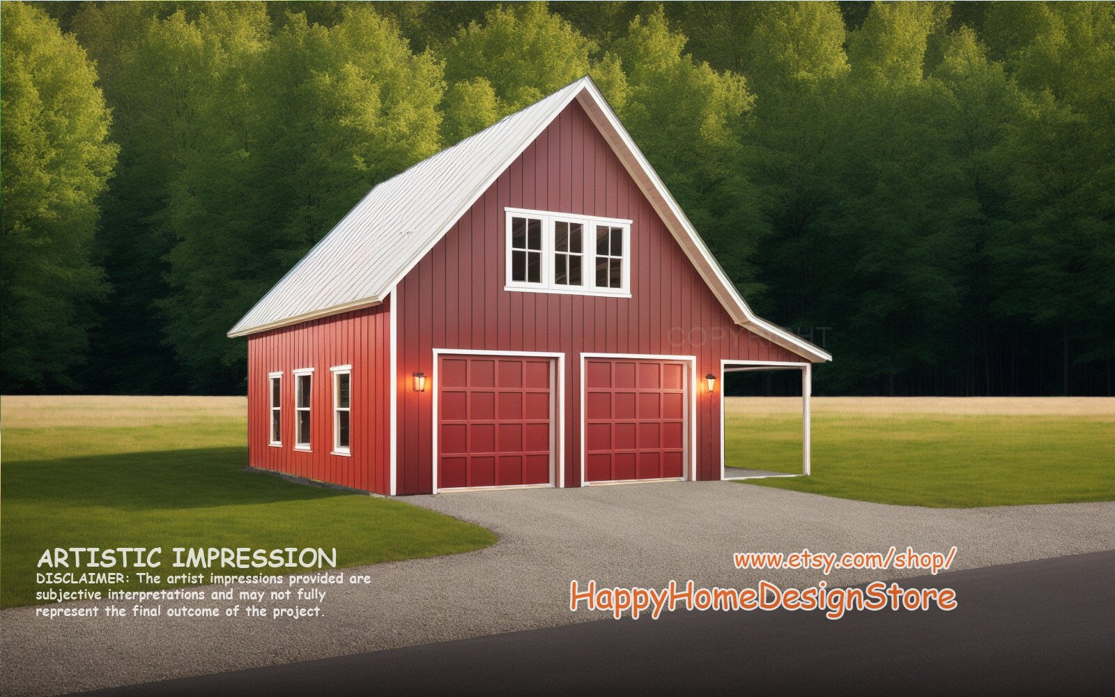 2 Bay Barn Garage Floor Plan, 2 story garage and workshop. 840 sq ft.