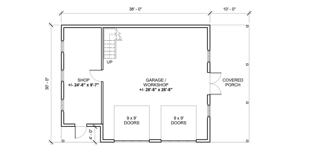 2 Bay Barn Garage Floor Plan, 2 story garage and workshop. 1100 sq ft.