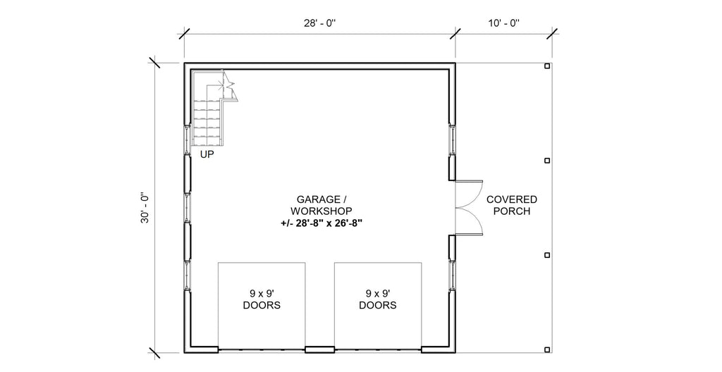 2 Bay Barn Garage Floor Plan, 2 story garage and workshop. 840 sq ft.
