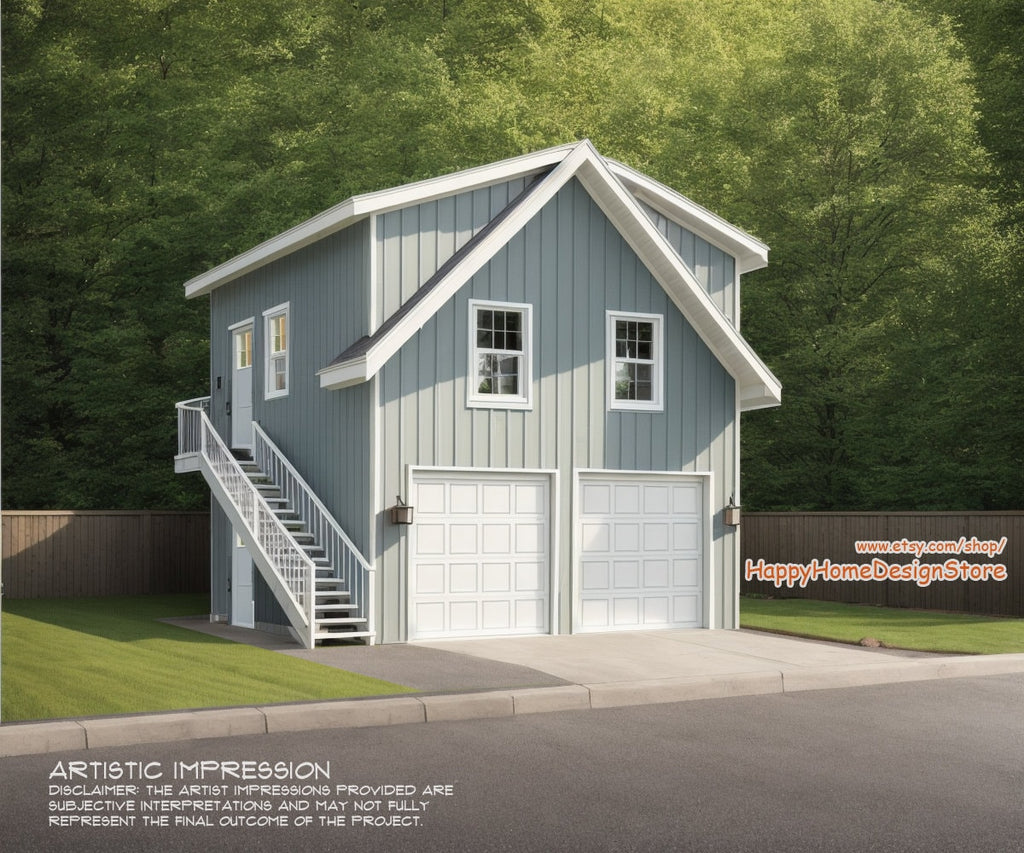 Two Car ADU Garage Loft 22'x22' Architectural Plans - Blueprint Digita ...