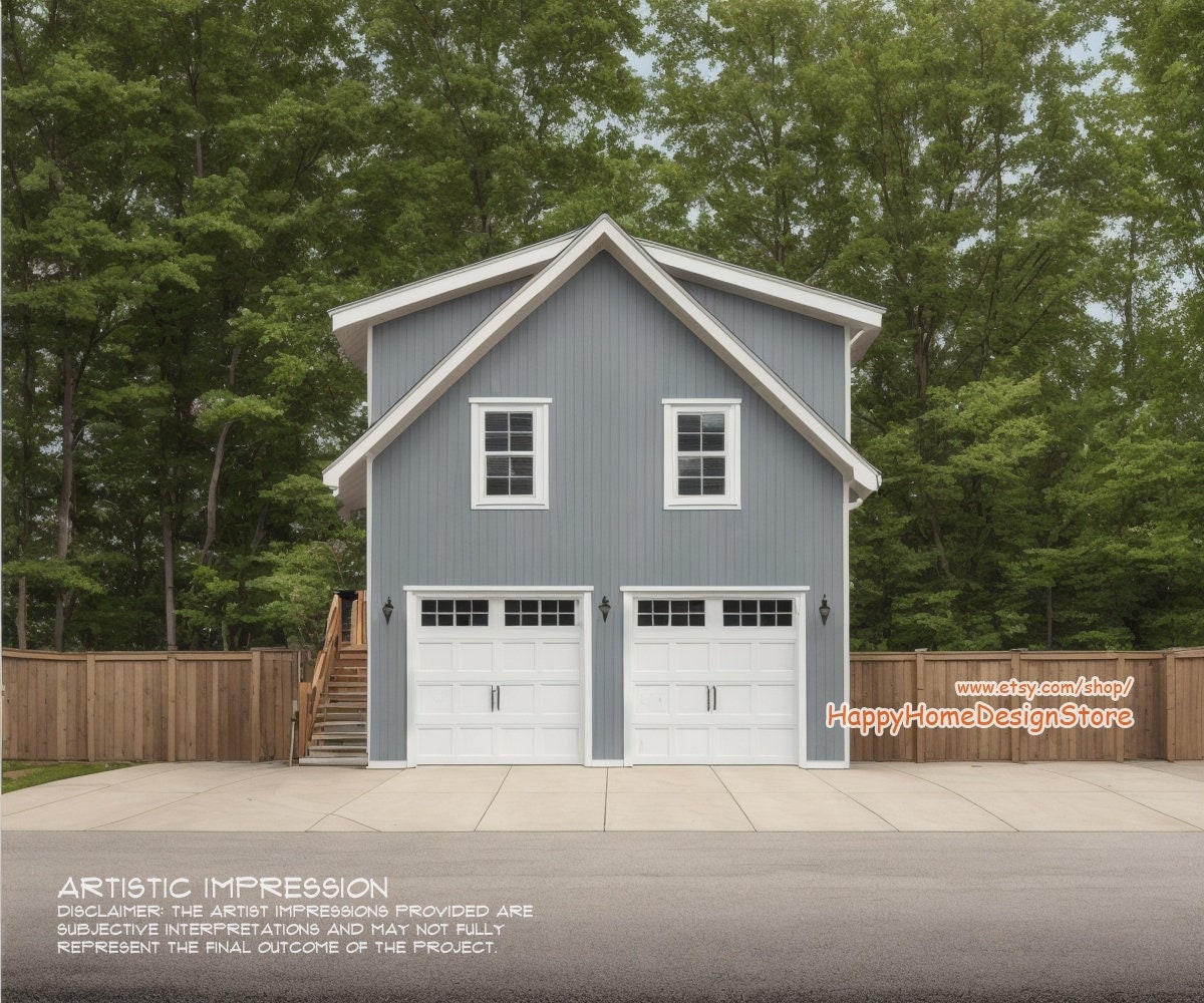 Two Car ADU Garage Loft 22'x22' Architectural Plans - Blueprint Digital PDF