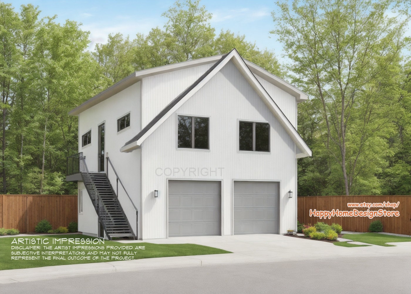 Two Car ADU Garage Loft 28'x28' Architectural Plans - Blueprint Digital PDF