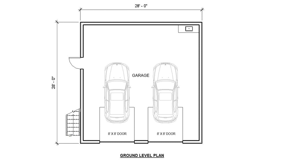 Two Car ADU Garage Loft 28'x28' Architectural Plans - Blueprint Digital PDF