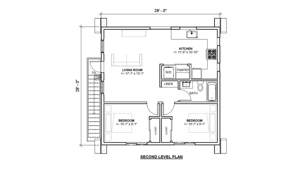 Two Car ADU Garage Loft 28'x28' Architectural Plans - Blueprint Digital PDF