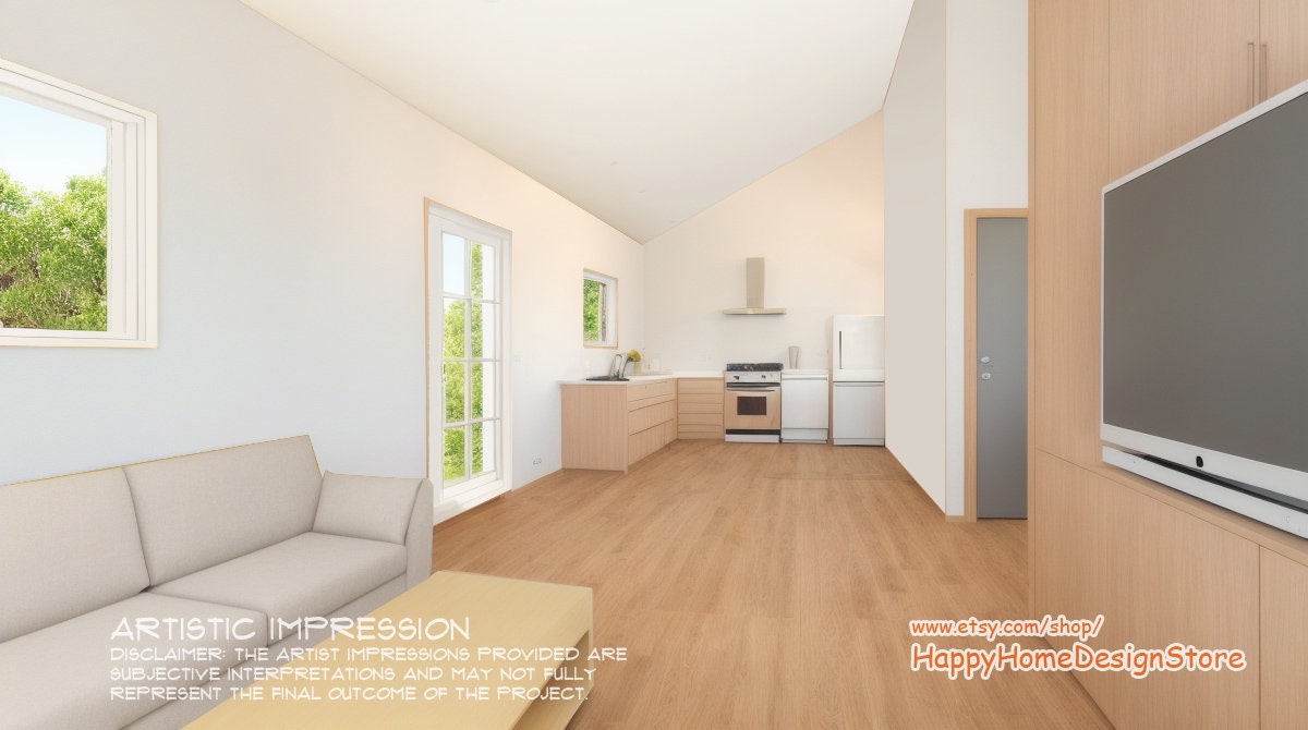 ADU Tiny House Cabin 2 bed 1 bath (30'x25') 750SF Custom House Plans and Blueprints