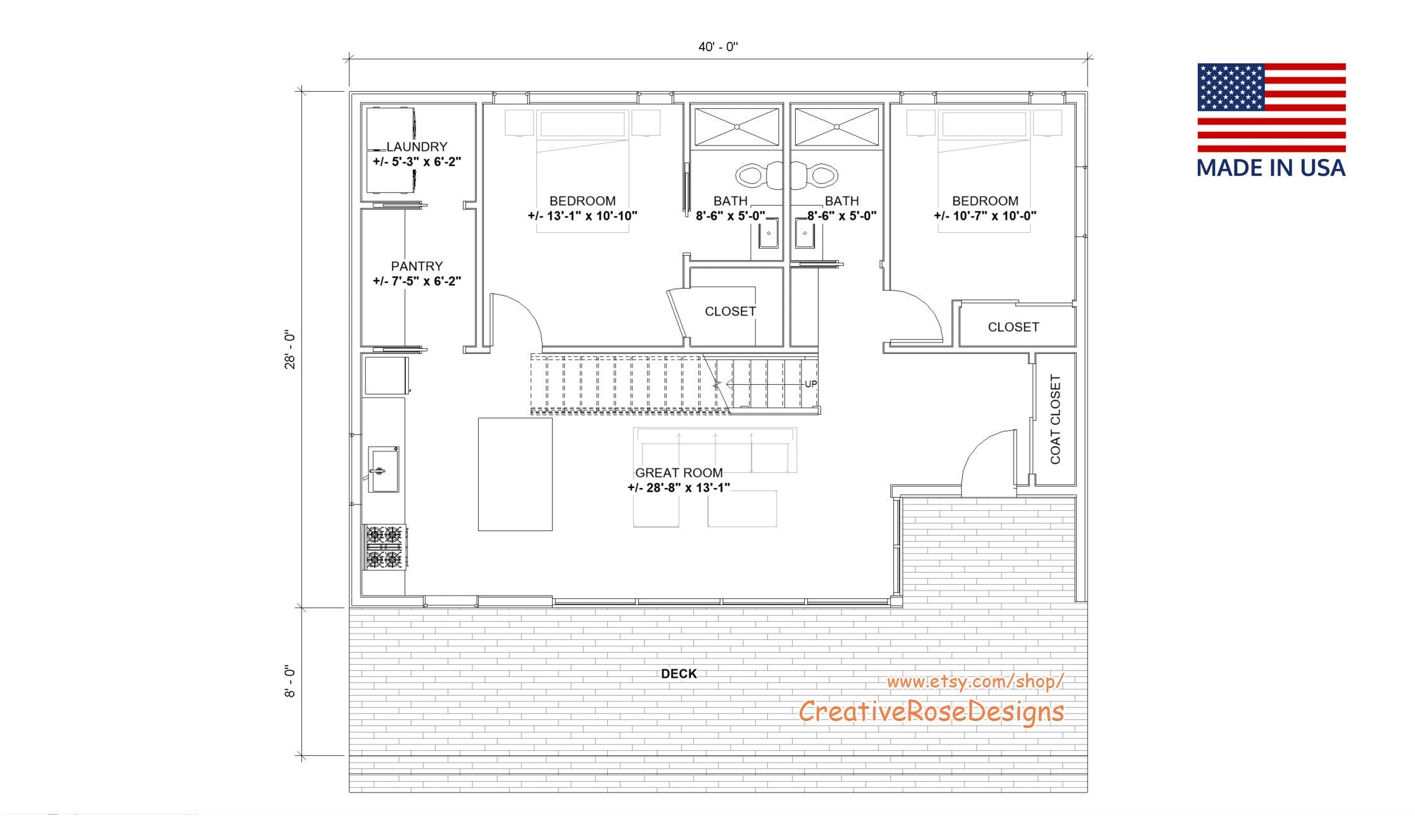 Lake Pine Cabin Plans 40x30 - Scandinavian Vacation Home - Cottage Blueprints