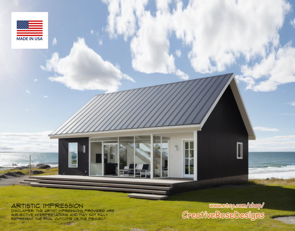 Lake Pine Cabin Plans 40x30 - Scandinavian Vacation Home - Cottage Blueprints